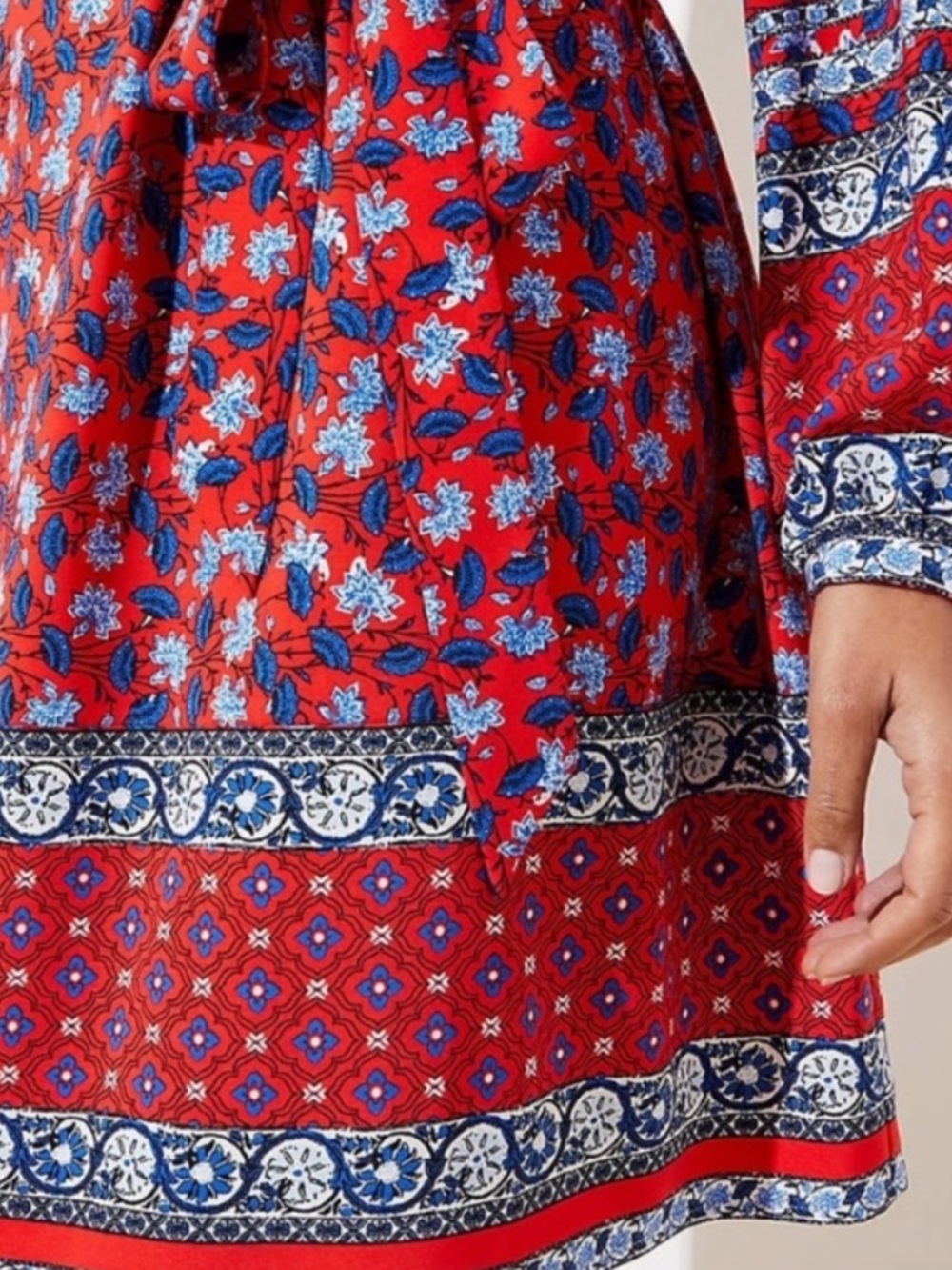 Loft Red & Blue Floral Long Sleeve Shift Dress - Picture 3 of 7